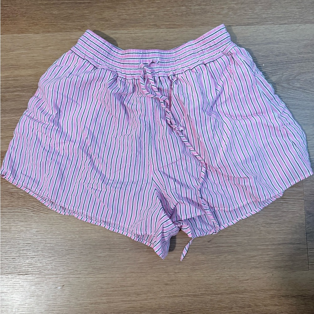 Pink striped drawstring shorts